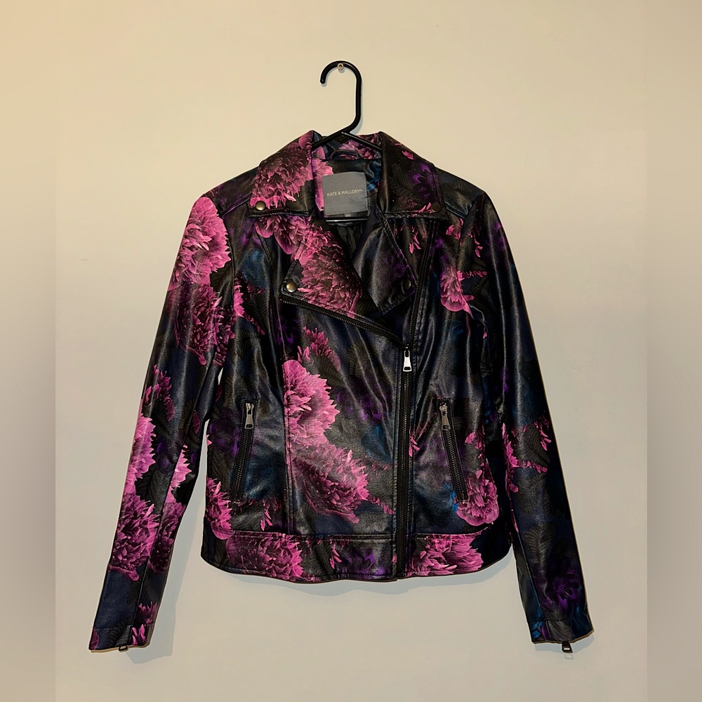Kate & Mallory Floral Faux Leather Biker Jacket Sz XS